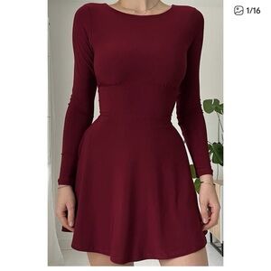 AYM Rye Mini Dress Merlot Red Skater Long Sleeve